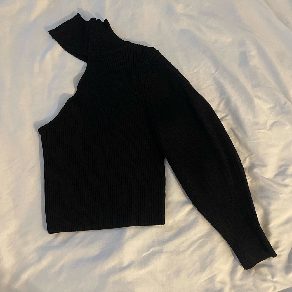 Zara ribbed one shoulder mock neck